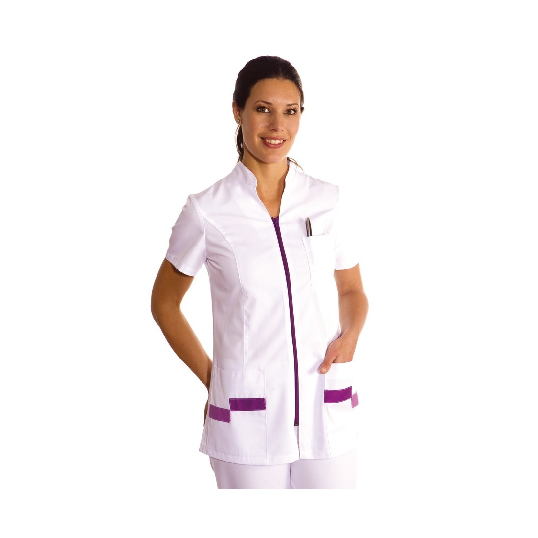 Comprar chaqueta de uniforme sanitario de color lila para comercios
