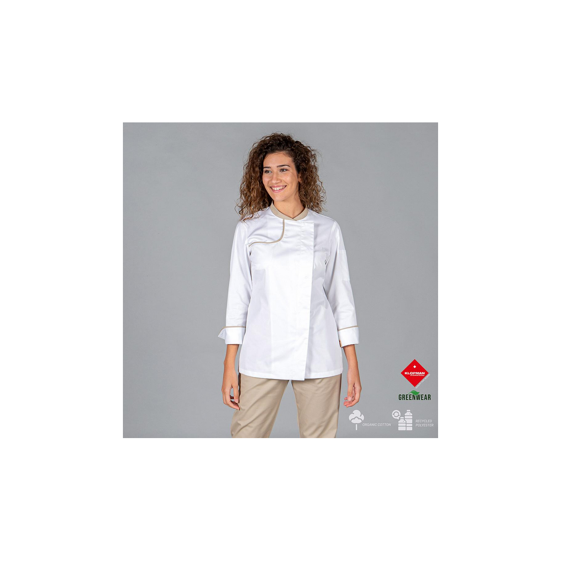 Chaqueta cocina mujer anaya tejido reciclado y organico klopman