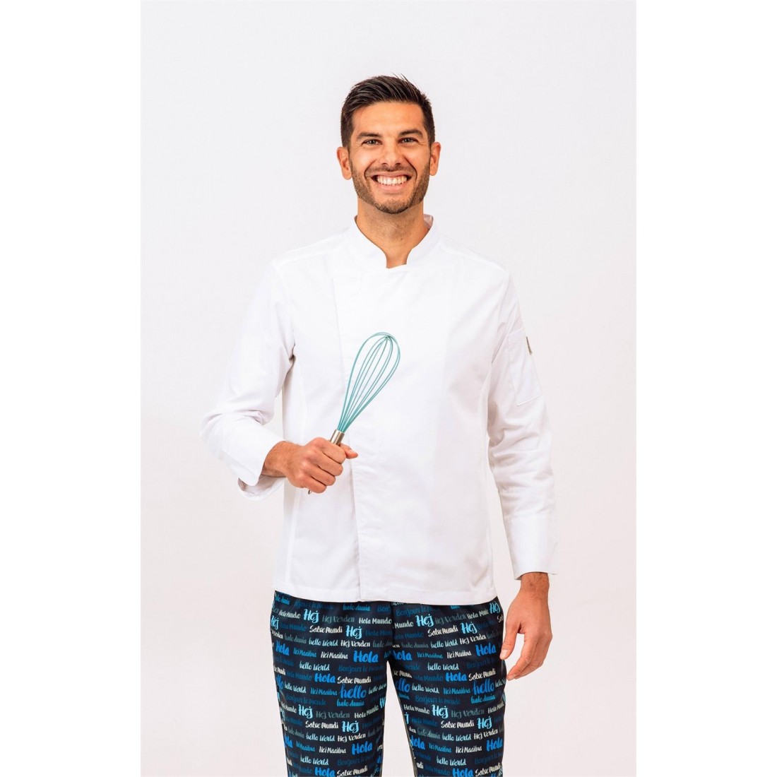 Casaca unisex de cocina "Escola d'hoteleria Cambrils" con nombre en el cuello