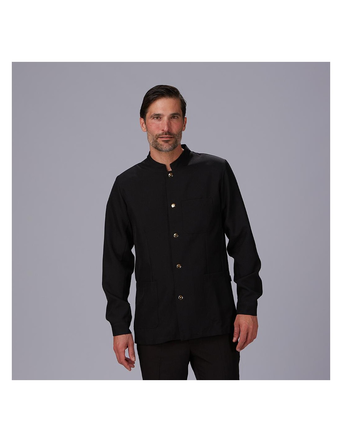 Chaqueta hombre negra boton dorado