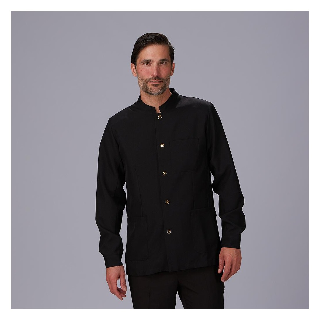 Chaqueta hombre negra boton dorado