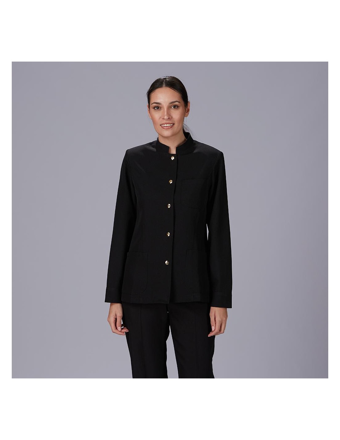 Chaqueta mujer negra boton dorado