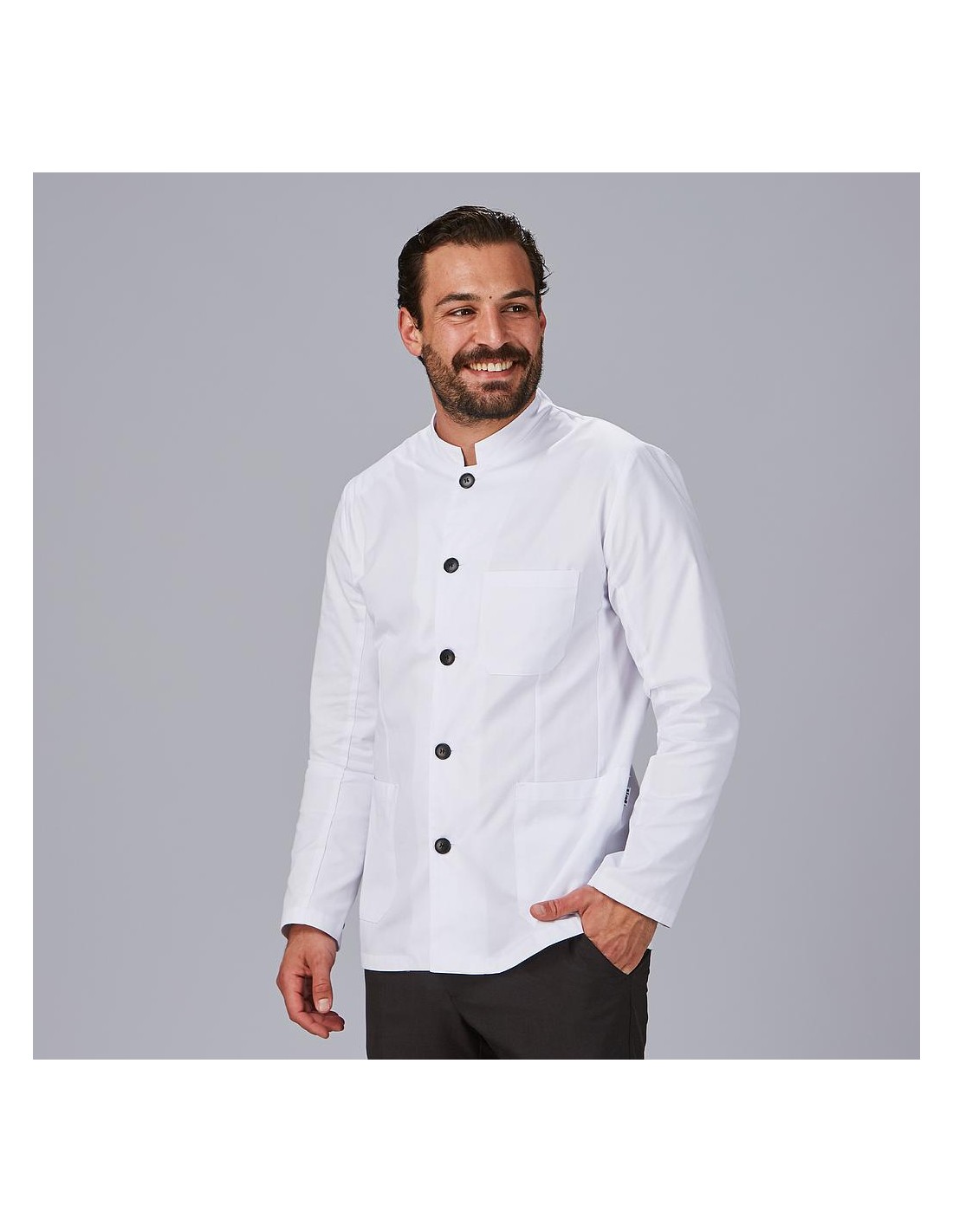 Chaqueta hombre cuello mao blanca