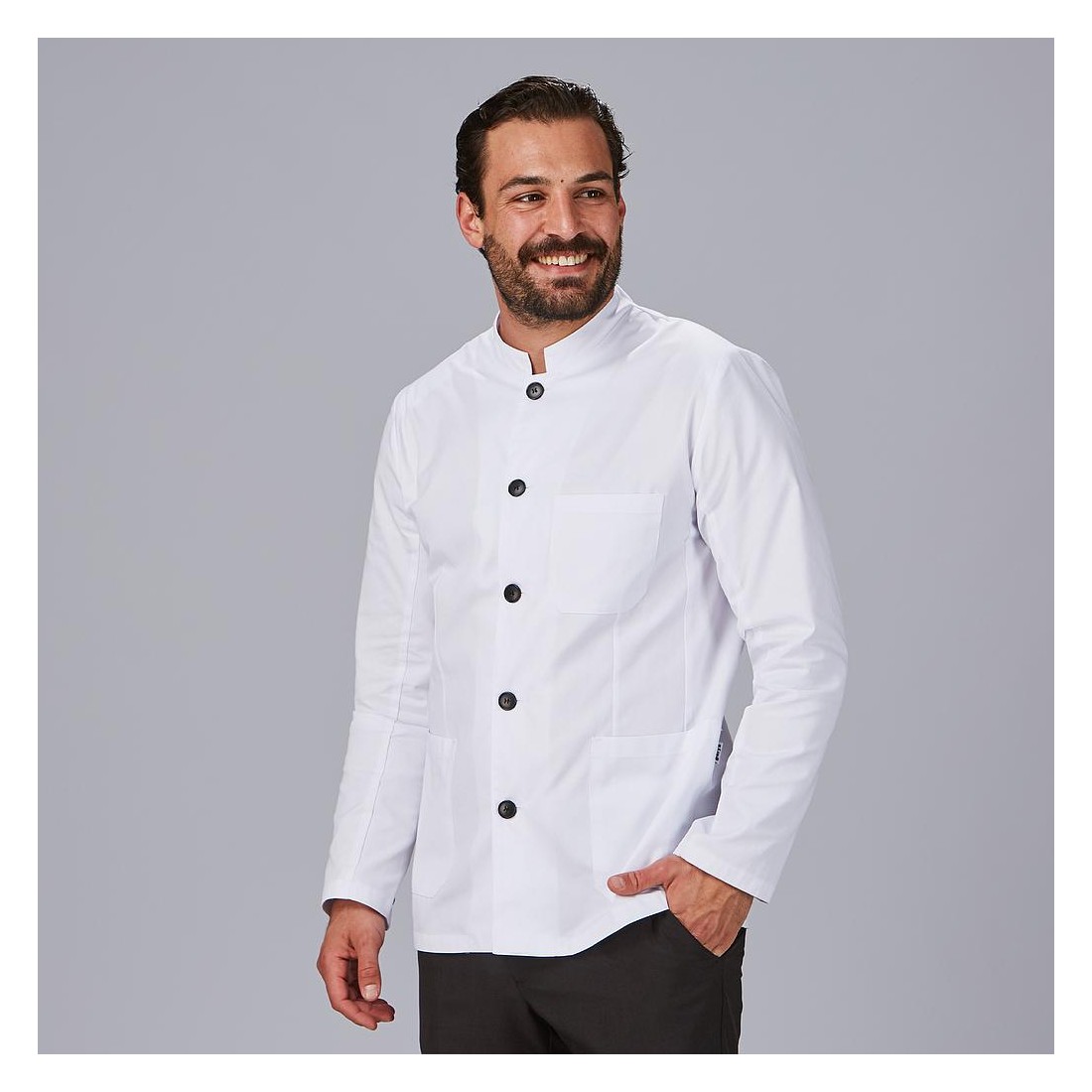 Chaqueta hombre cuello mao blanca