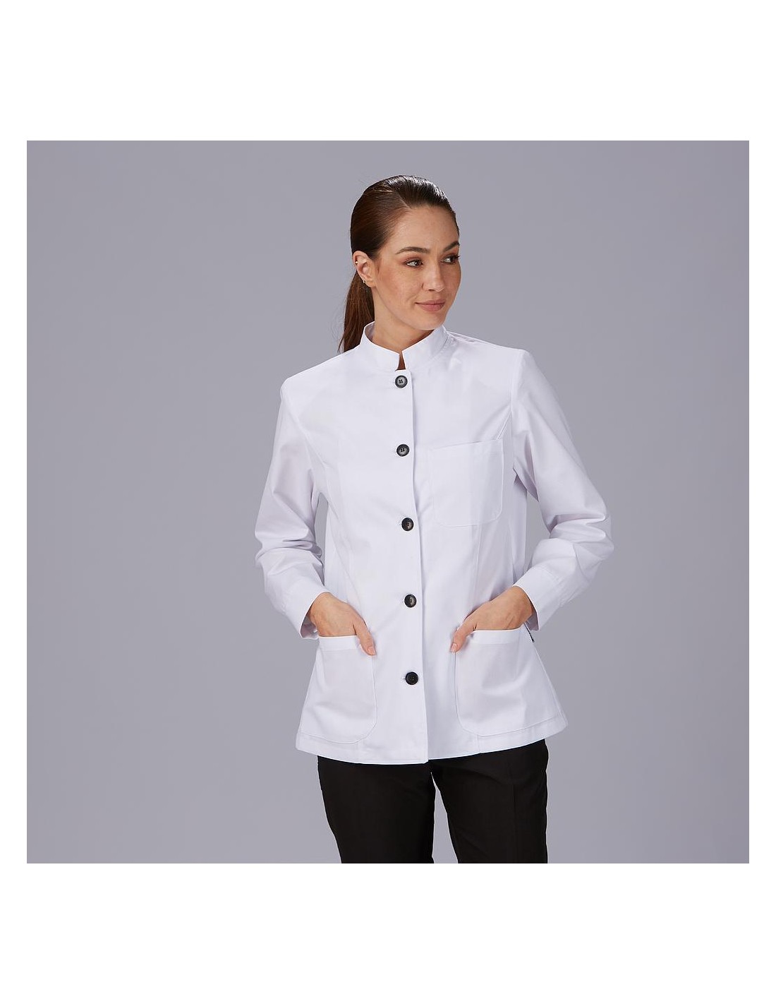 Chaqueta mujer cuello mao blanca