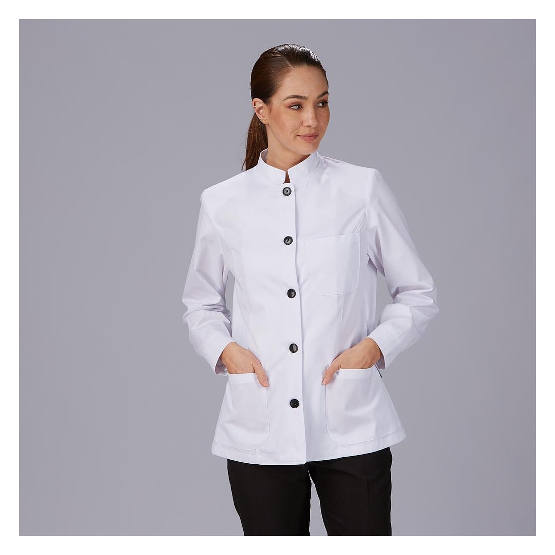 Chaqueta mujer cuello mao blanca