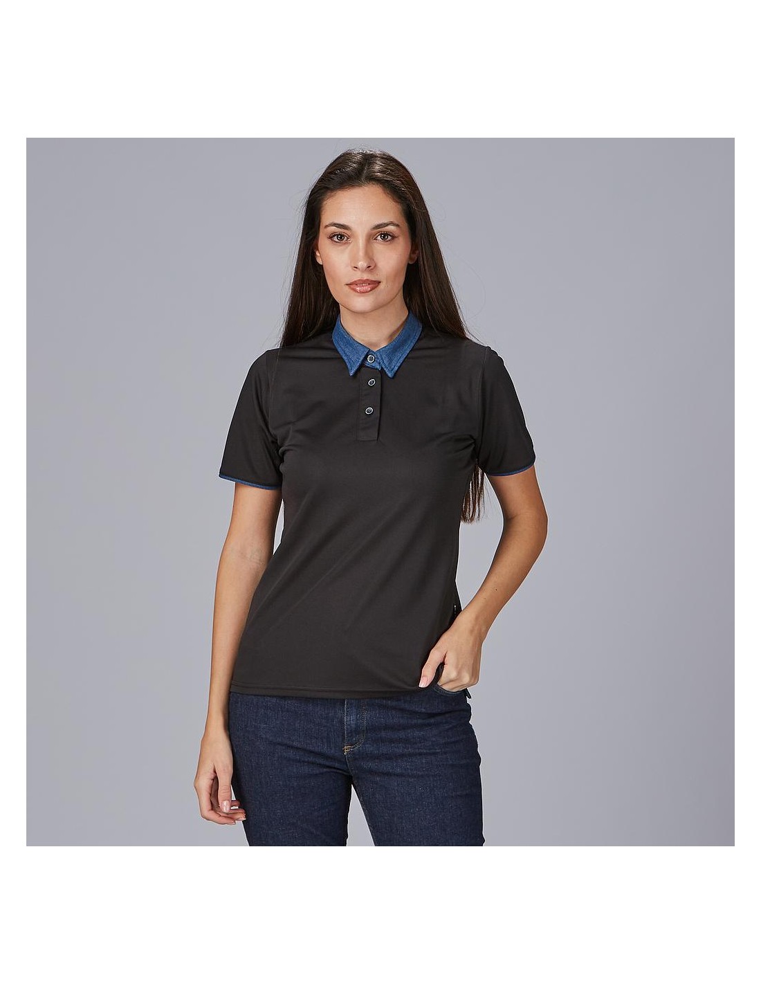Polo mujer cuello camisero tejano