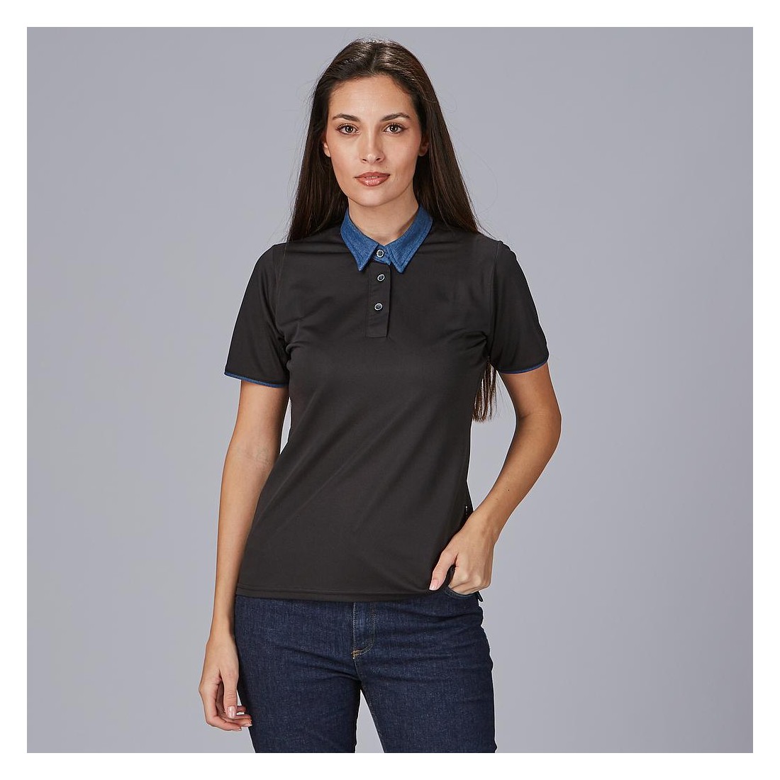 Polo mujer cuello camisero tejano