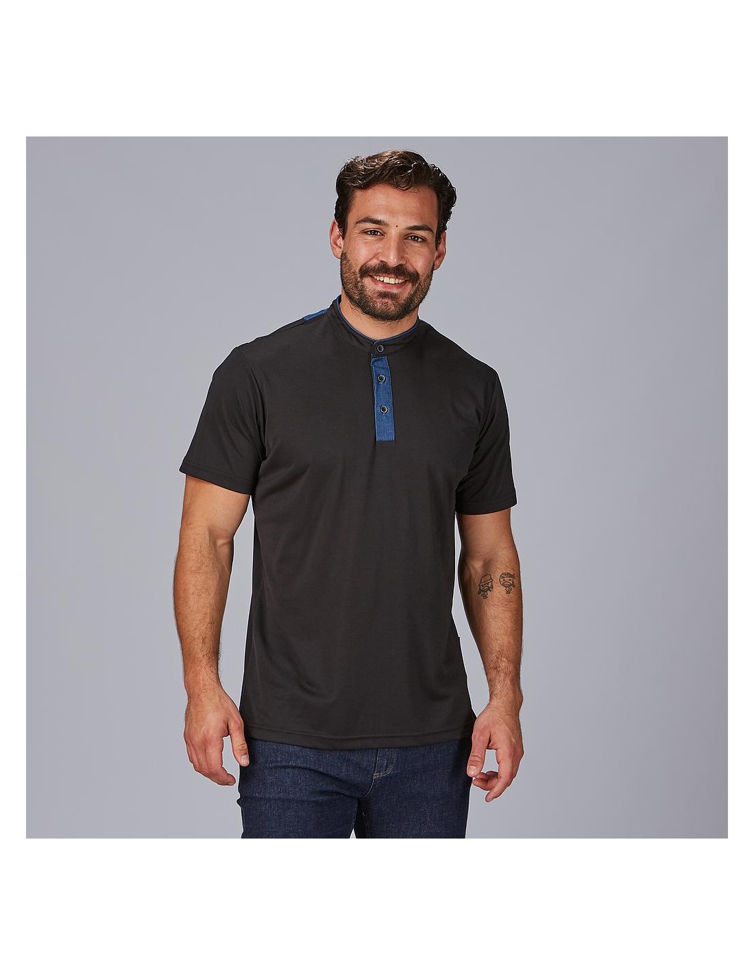 Polo hombre cuello mao tejano