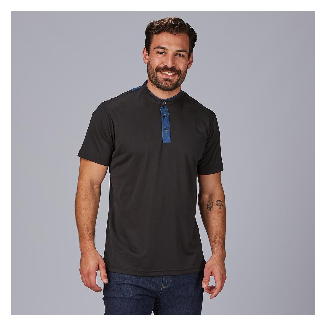 Polo hombre cuello mao tejano