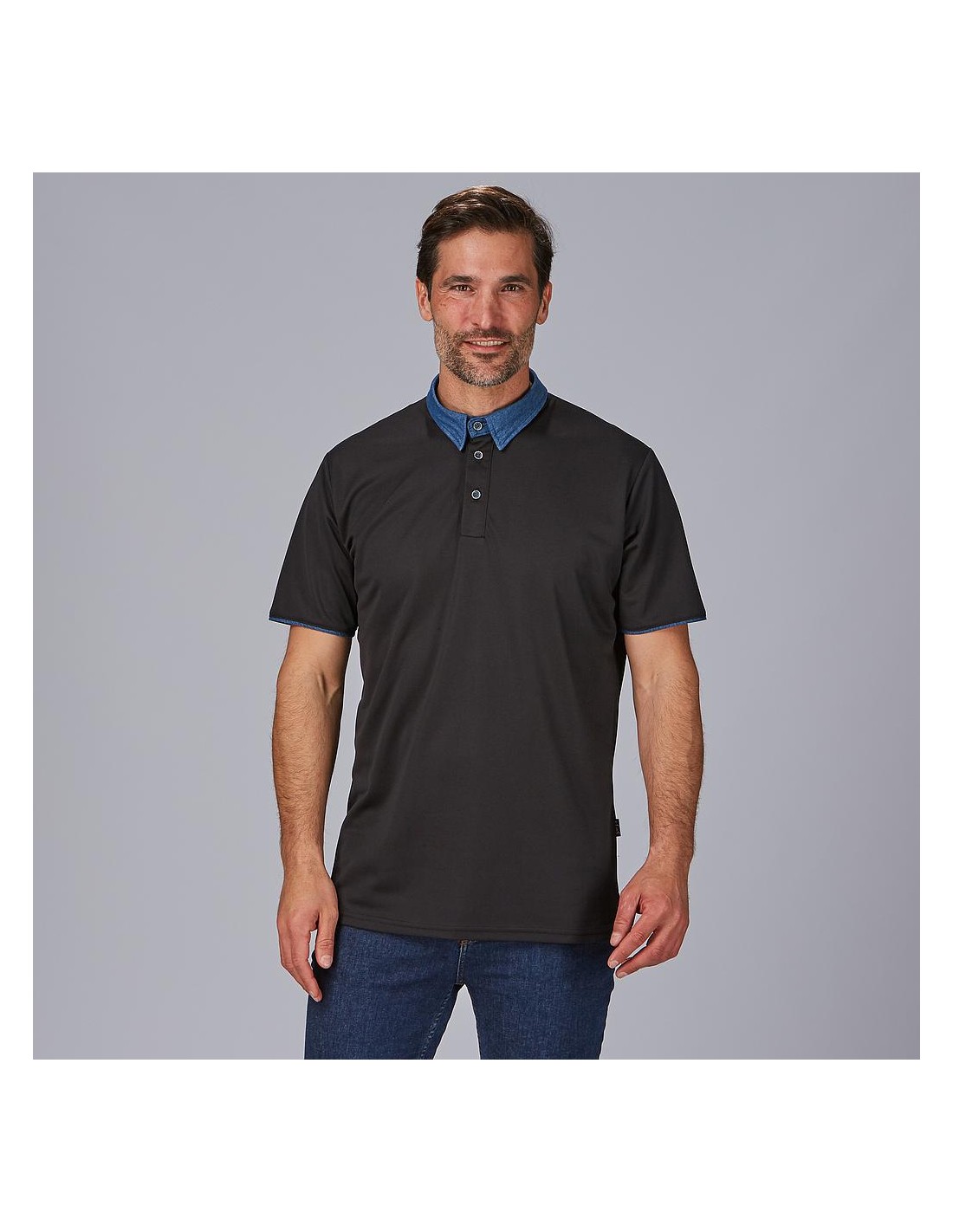 Polo hombre cuello camisero tejano