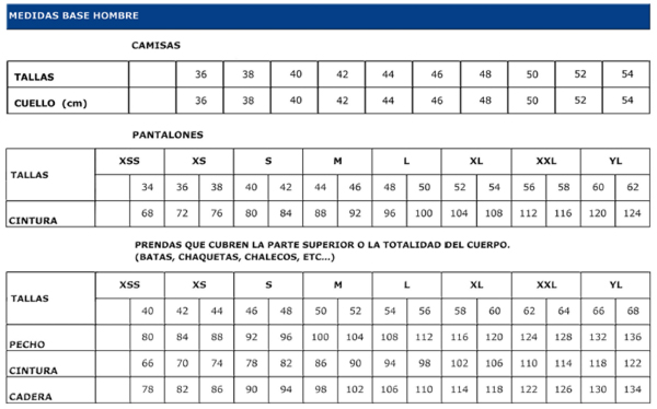 cuadro medidas prendas hombre